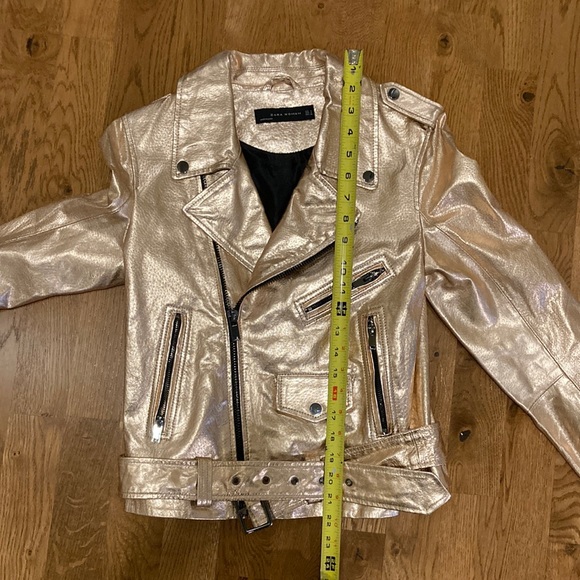 Zara Woman Metallic Rose Gold Leather Moto Jacket - Picture 13 of 16